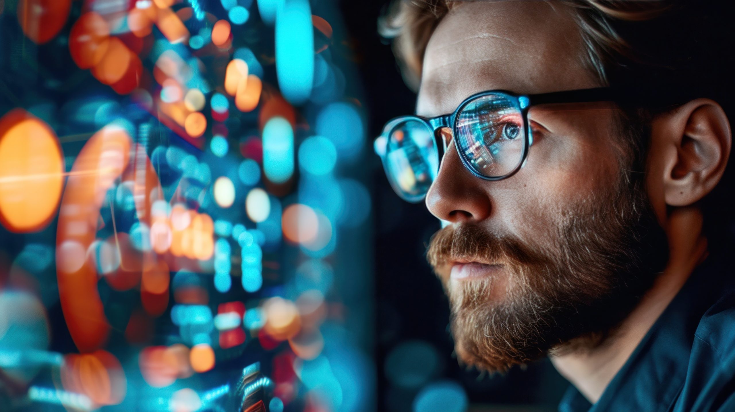 An Eco Fusion Tech IT specialist looks at a monitor.