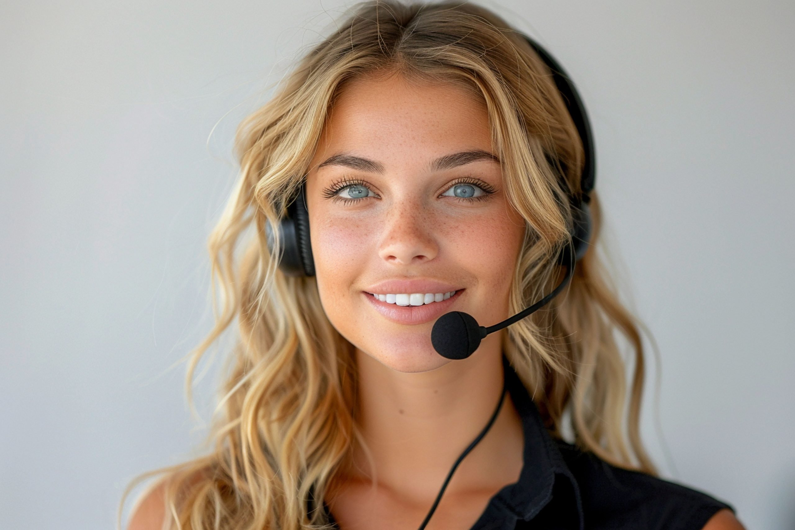 An Eco Fusion Tech IT specialist wearing a headset, smiling.