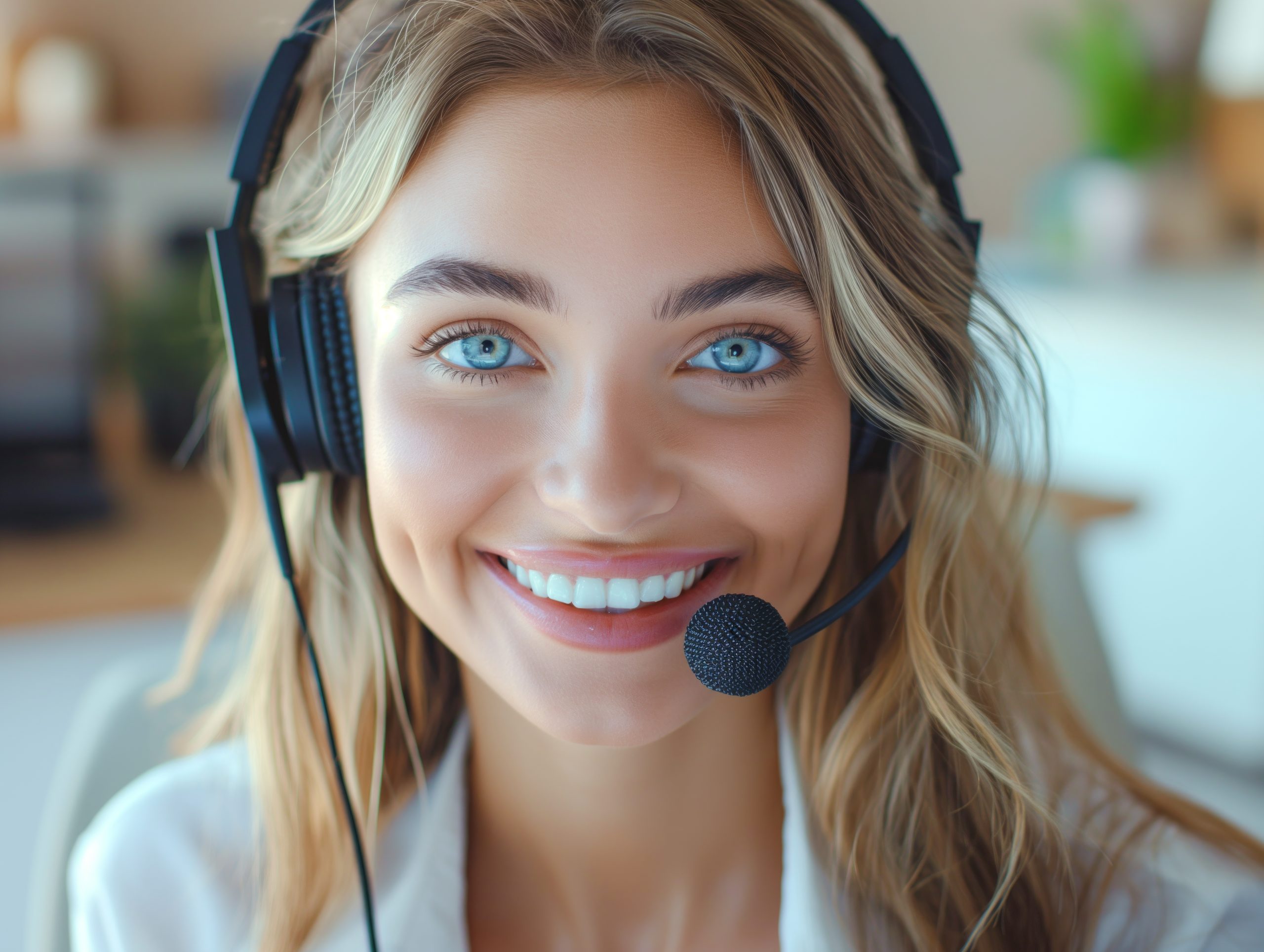 A female Eco Fusion Tech IT tech support specialist smiling in an office, about us.