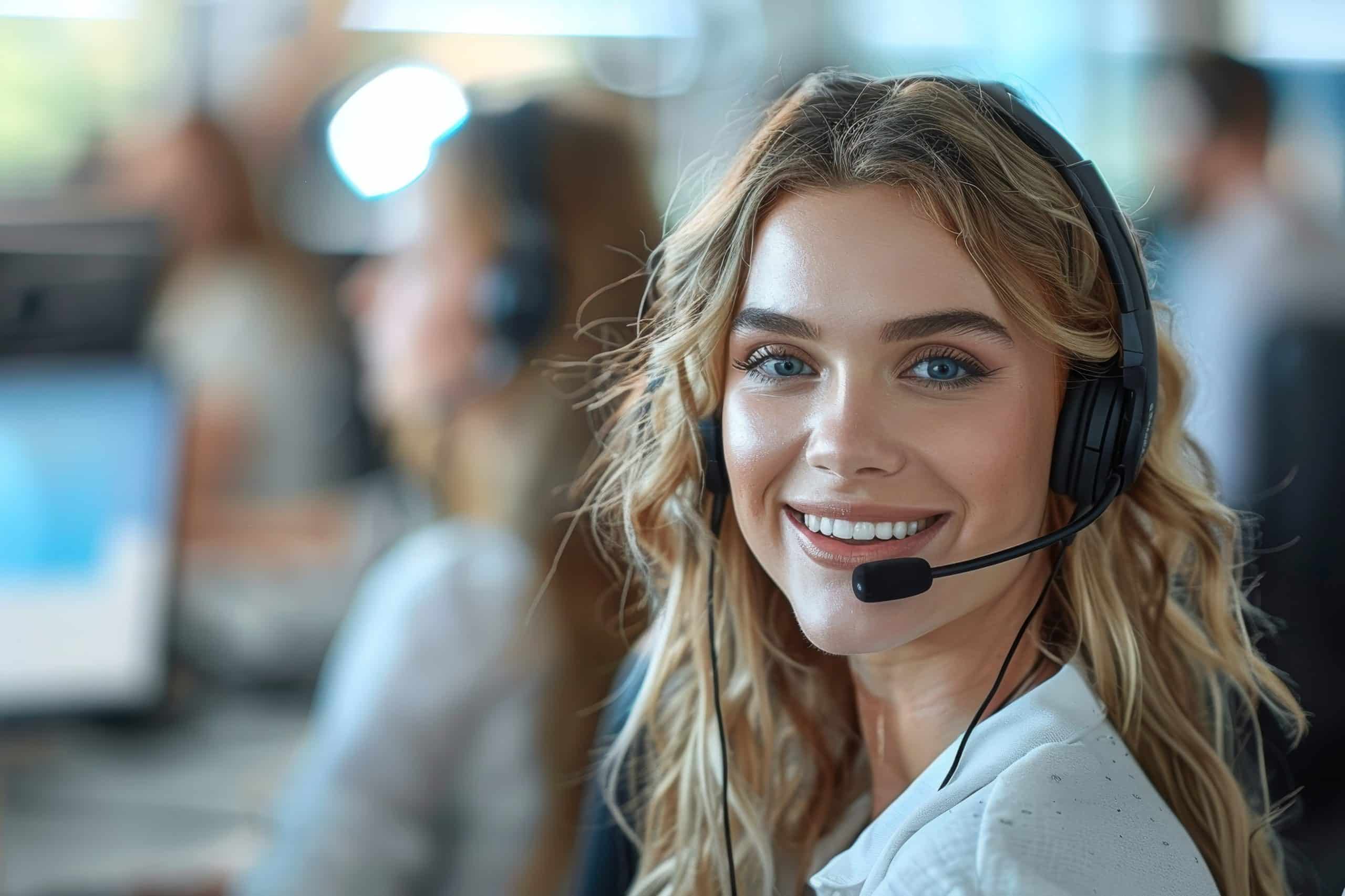 An Eco Fusion Tech IT support specialist wearing a headset.