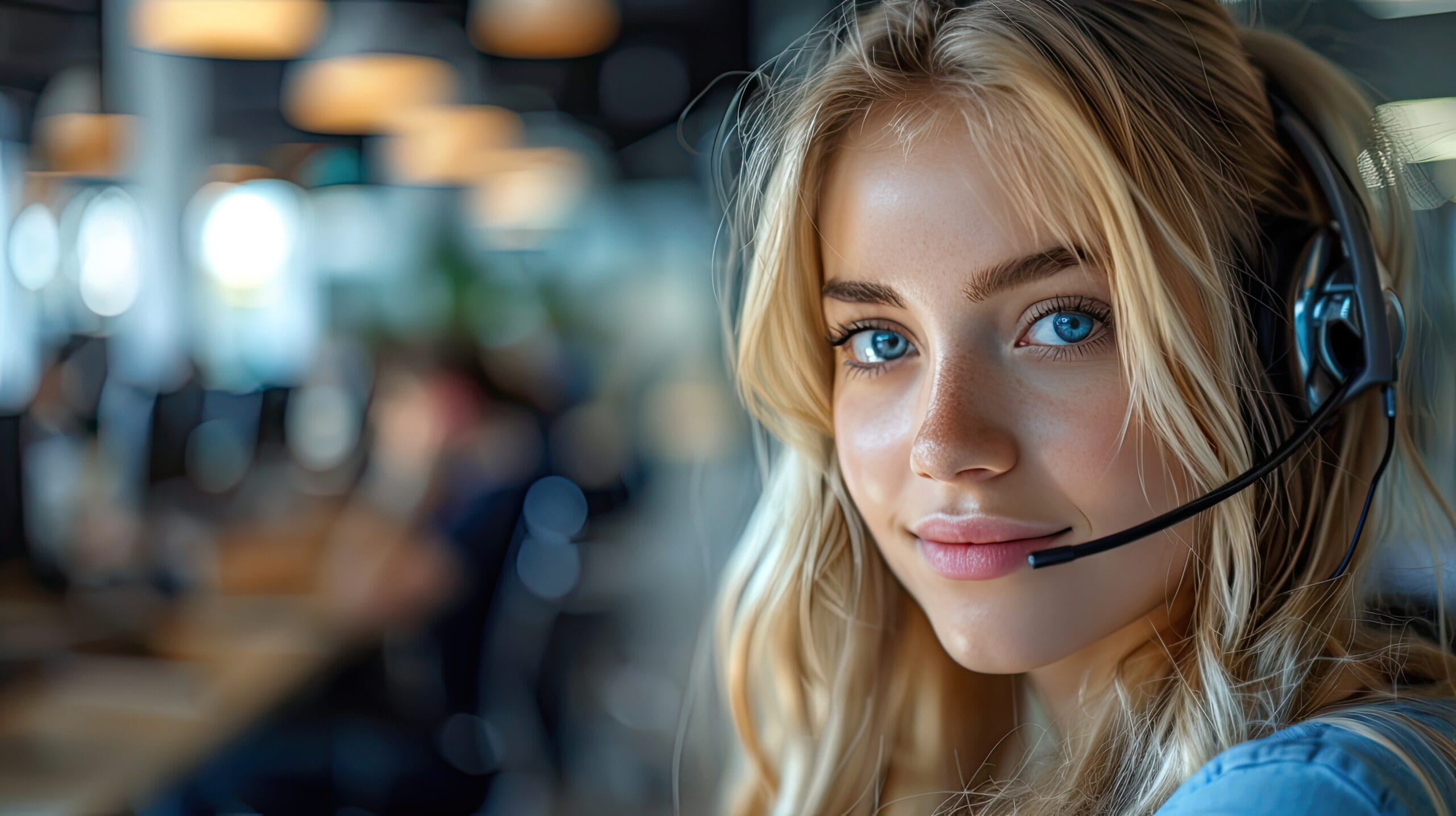 A female Eco Fusion Tech cybersecurity specialist wearing a headset.