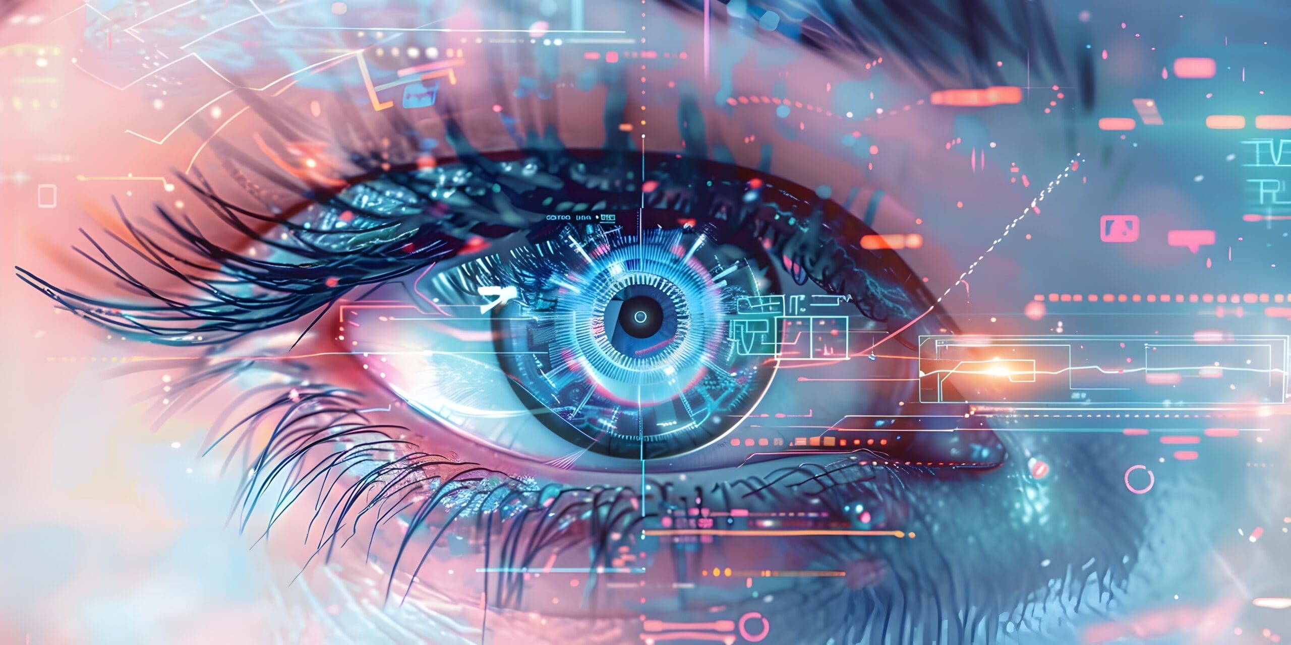 A futuristic blue eye that provides real-time health analytics.