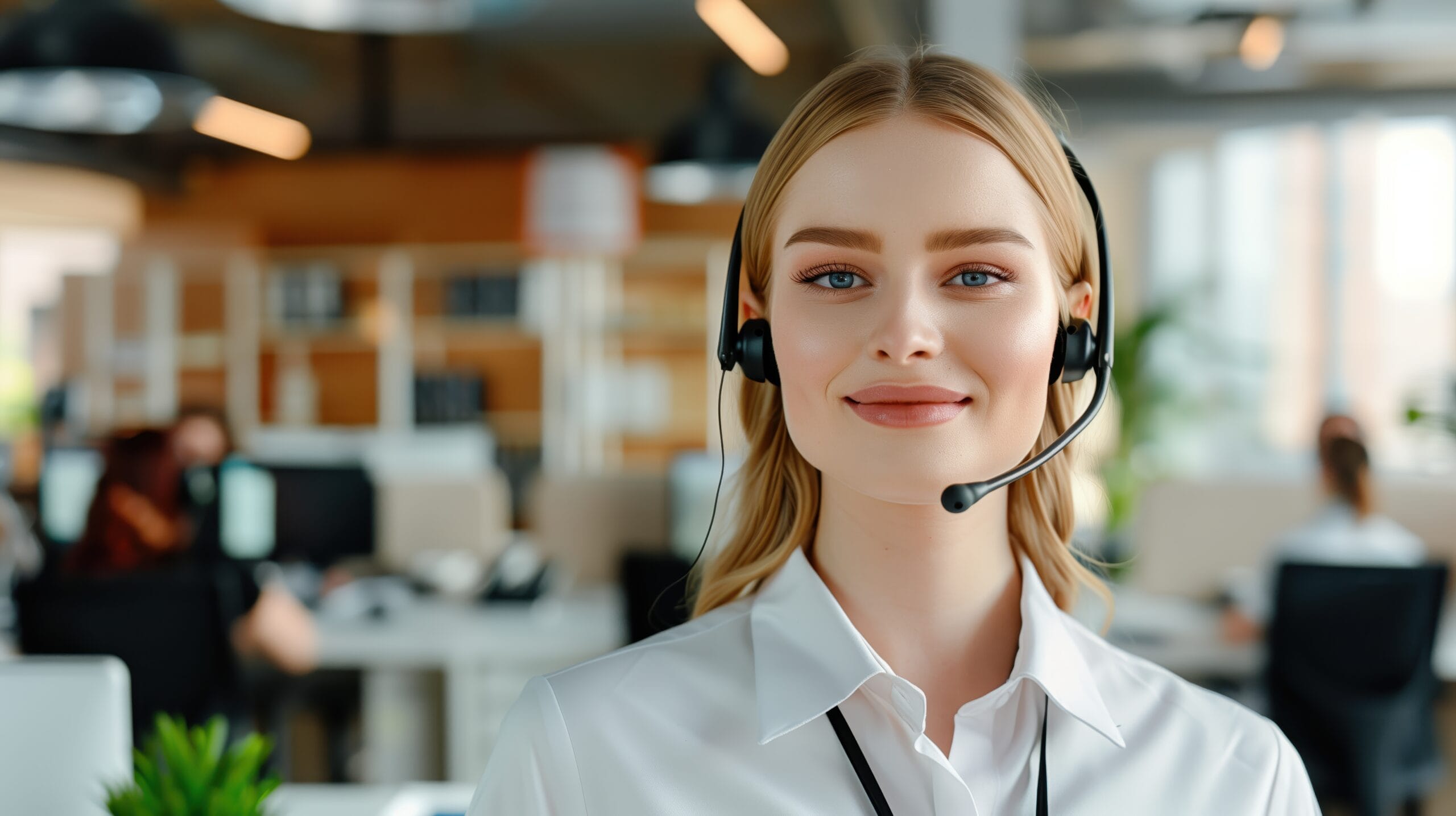 An Eco Fusion Tech tech support representative wearing a headset, representing professionalism and efficient communication.